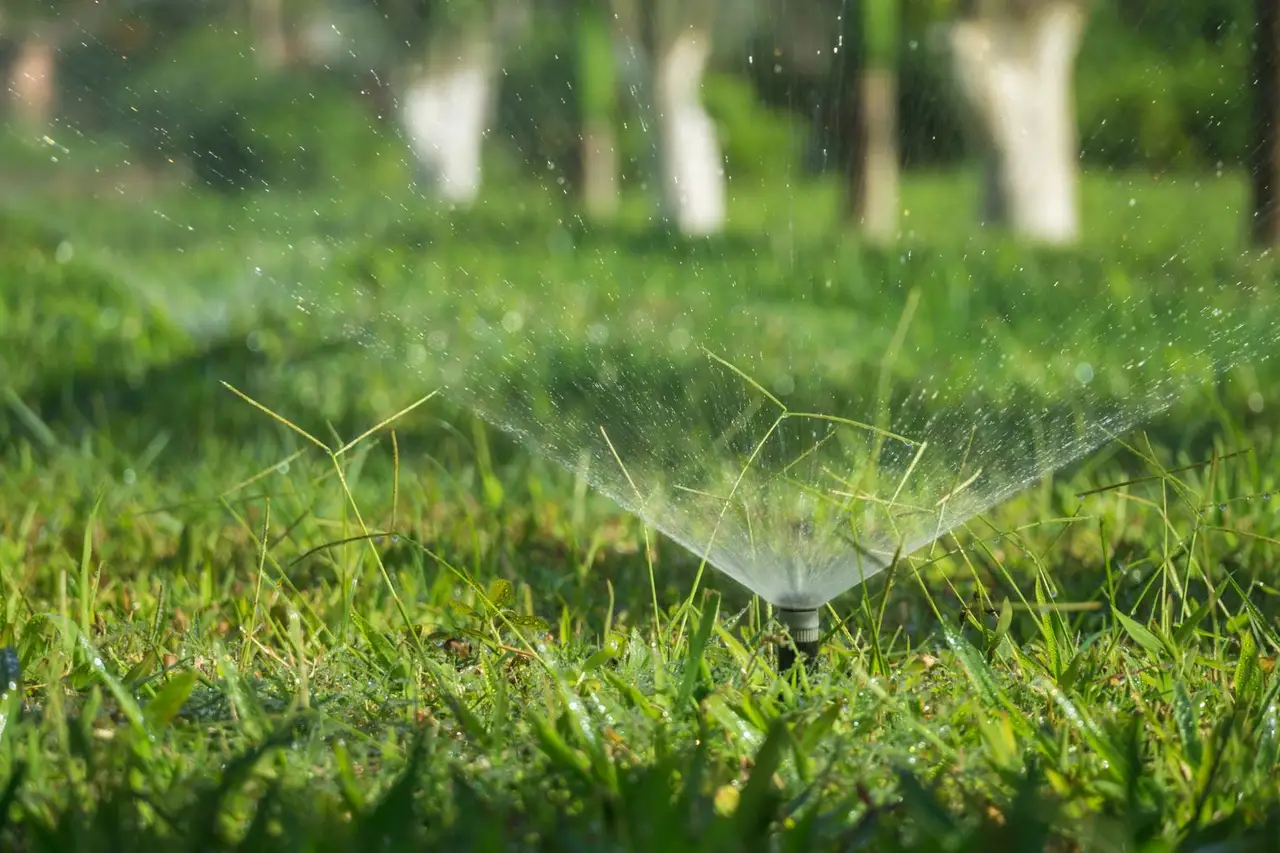 Sprinkler system on lawn