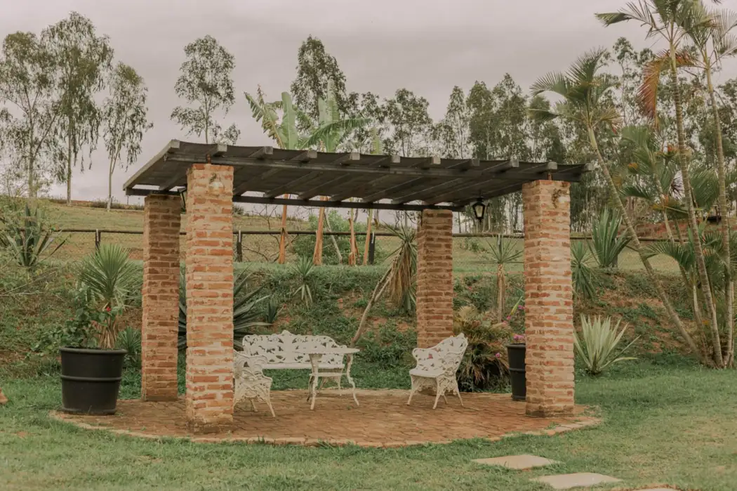 Pergola with garden furniture